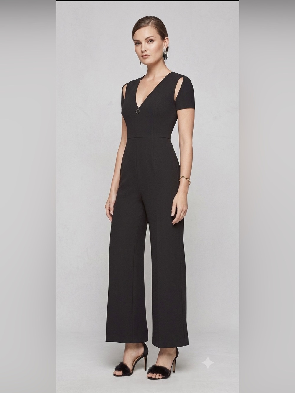 BCBGMAXAZRIA Johnny Cutout Black Wide Leg Jumpsuit Size Small EUC
